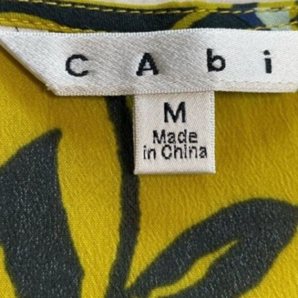 Cabi #286 Bali Yellow/Blue Floral Silk Blend Tank Top Medium Round Neck Blouse - Picture 9 of 11